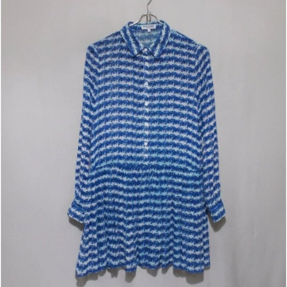 Opening Ceremony Silk Dress Blue Stripe Pleated Drop Waist Long Sleeve 8